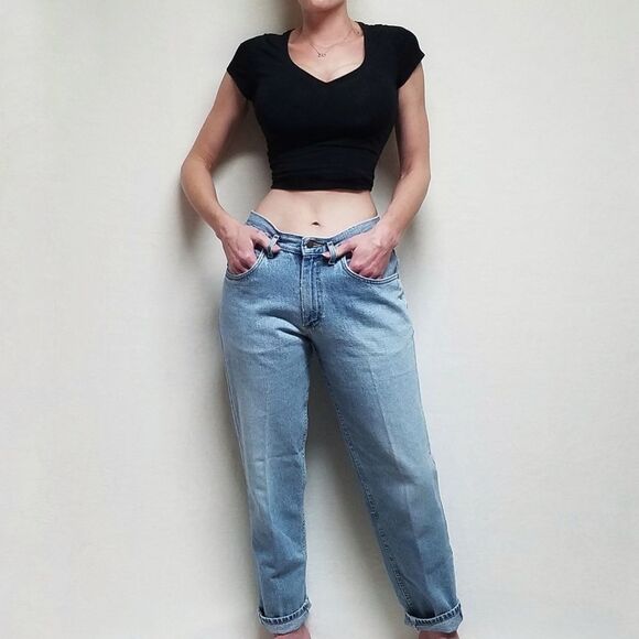 𝅺VINTAGE 1970s-80s Lee Light Distressed Stone Wash High Rise Jeans 30 - Picture 2 of 14